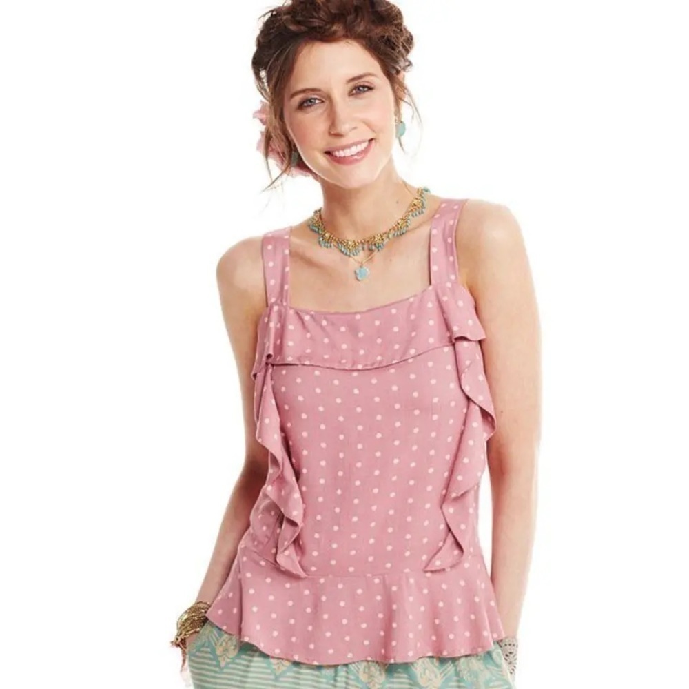 Matilda Jane Pink Polka Dot Clam Bake Peplum Ruffles Tank Top Size Small